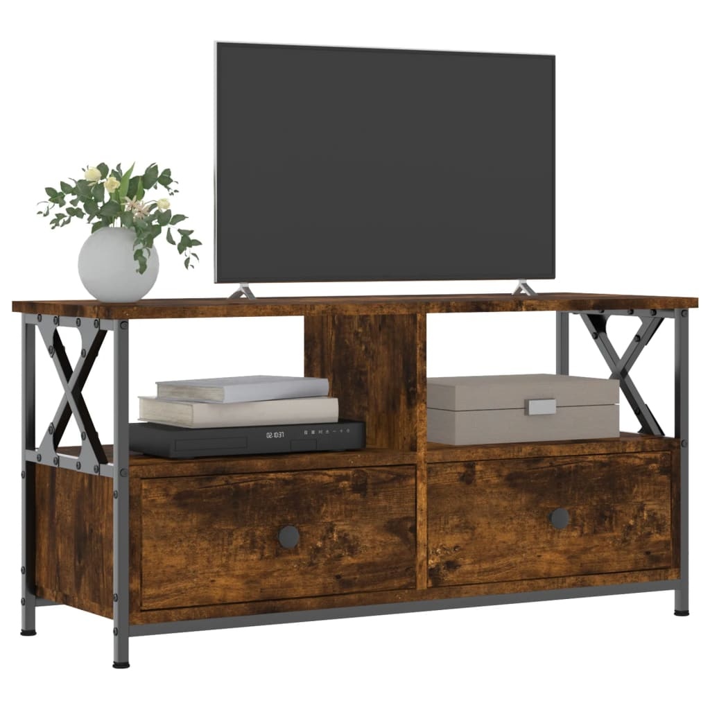 VidaXL Tv-meubel 90x33x45 cm bewerkt hout en ijzer gerookt eikenkleur