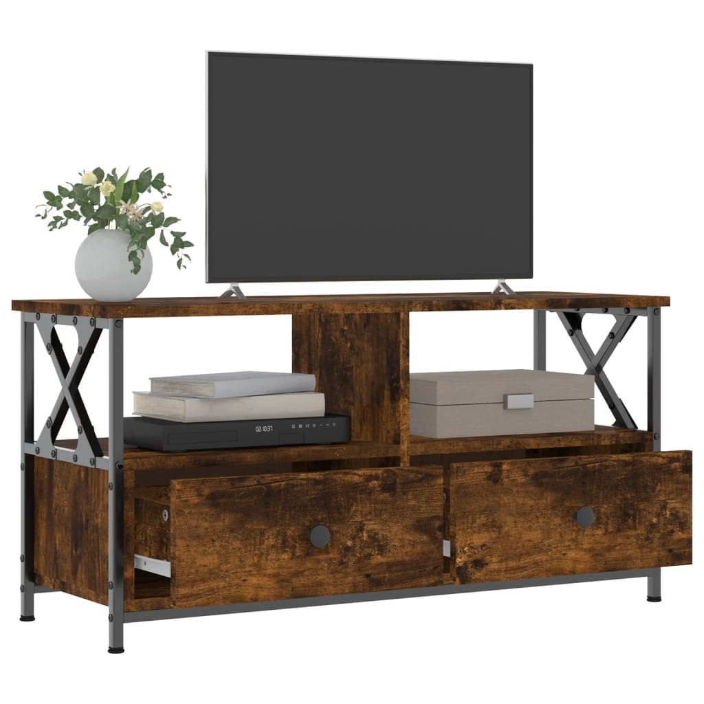 VidaXL Tv-meubel 90x33x45 cm bewerkt hout en ijzer gerookt eikenkleur