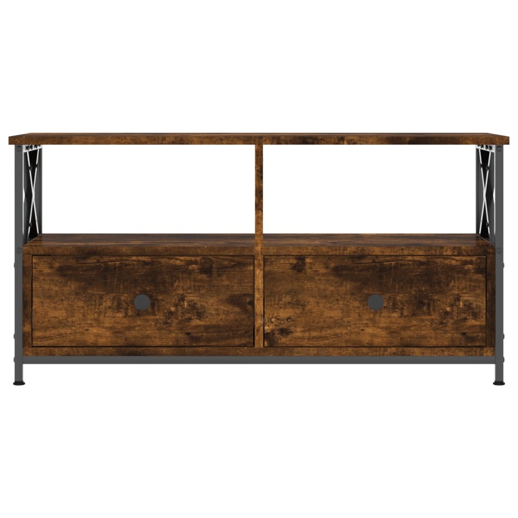 VidaXL Tv-meubel 90x33x45 cm bewerkt hout en ijzer gerookt eikenkleur