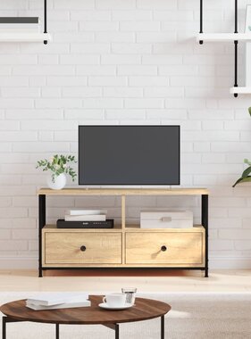 VidaXL Tv-meubel 90x33x45 cm bewerkt hout en ijzer sonoma eikenkleur