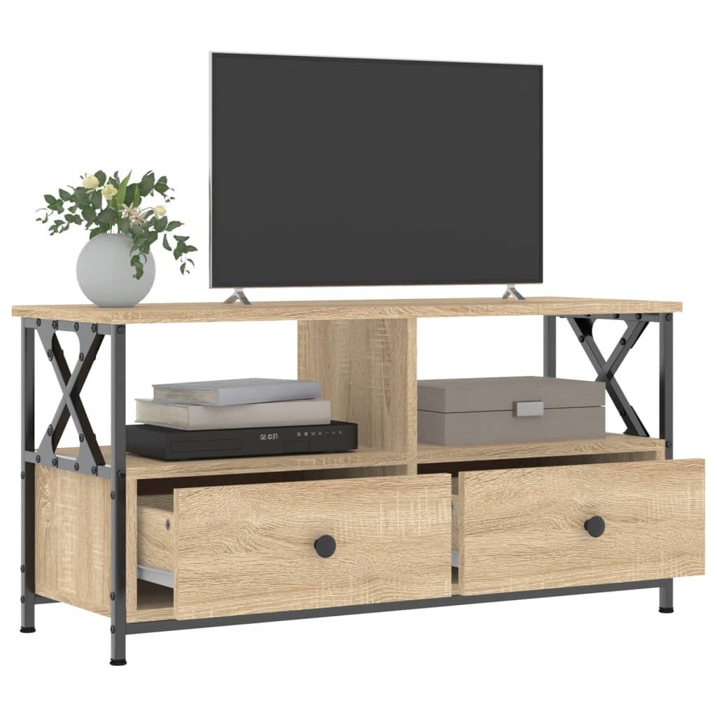 VidaXL Tv-meubel 90x33x45 cm bewerkt hout en ijzer sonoma eikenkleur