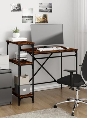 VidaXL Bureau 105x50x90 cm bewerkt hout en ijzer gerookt eikenkleur
