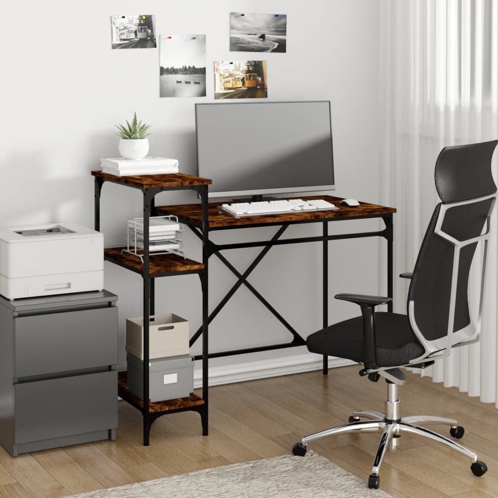 VidaXL Bureau 105x50x90 cm bewerkt hout en ijzer gerookt eikenkleur
