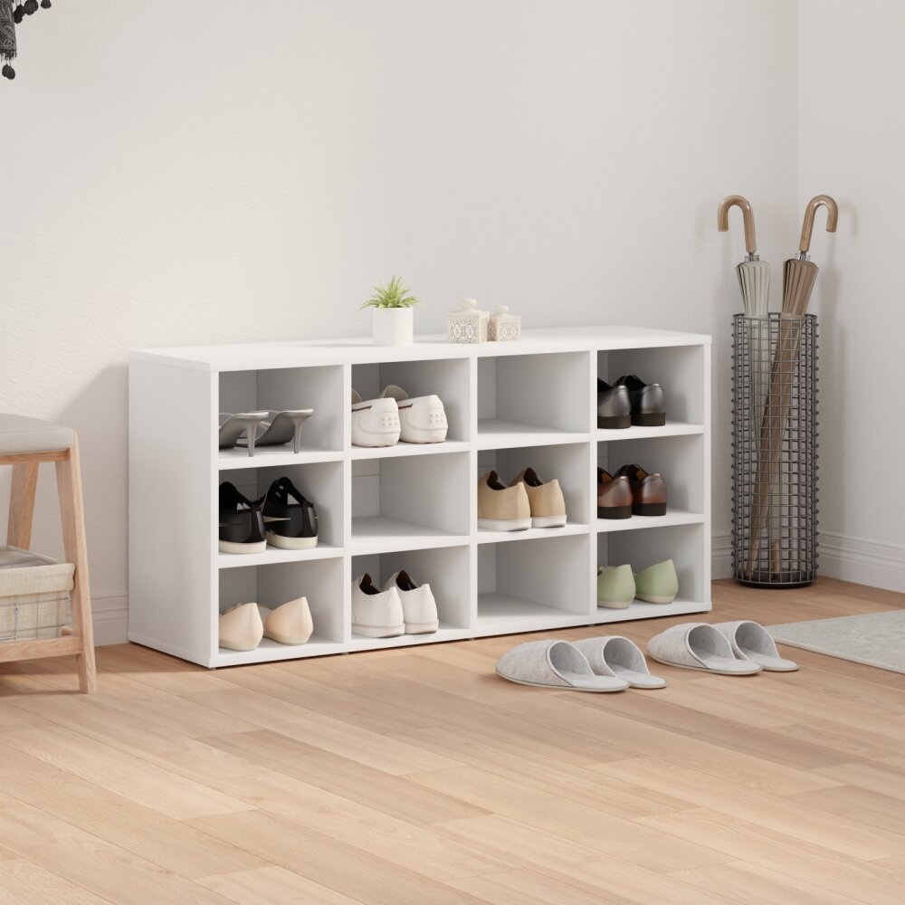 VidaXL Schoenenkast met plank met opslag Wit 103x30x51 cm Bewerkt hout