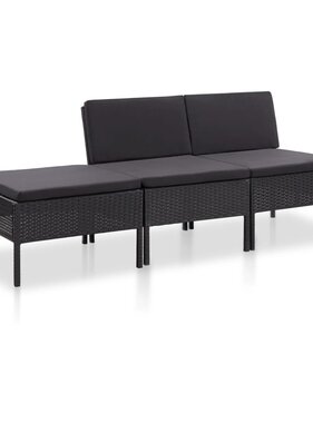 VidaXL 3-delige Loungeset met kussens poly rattan zwart