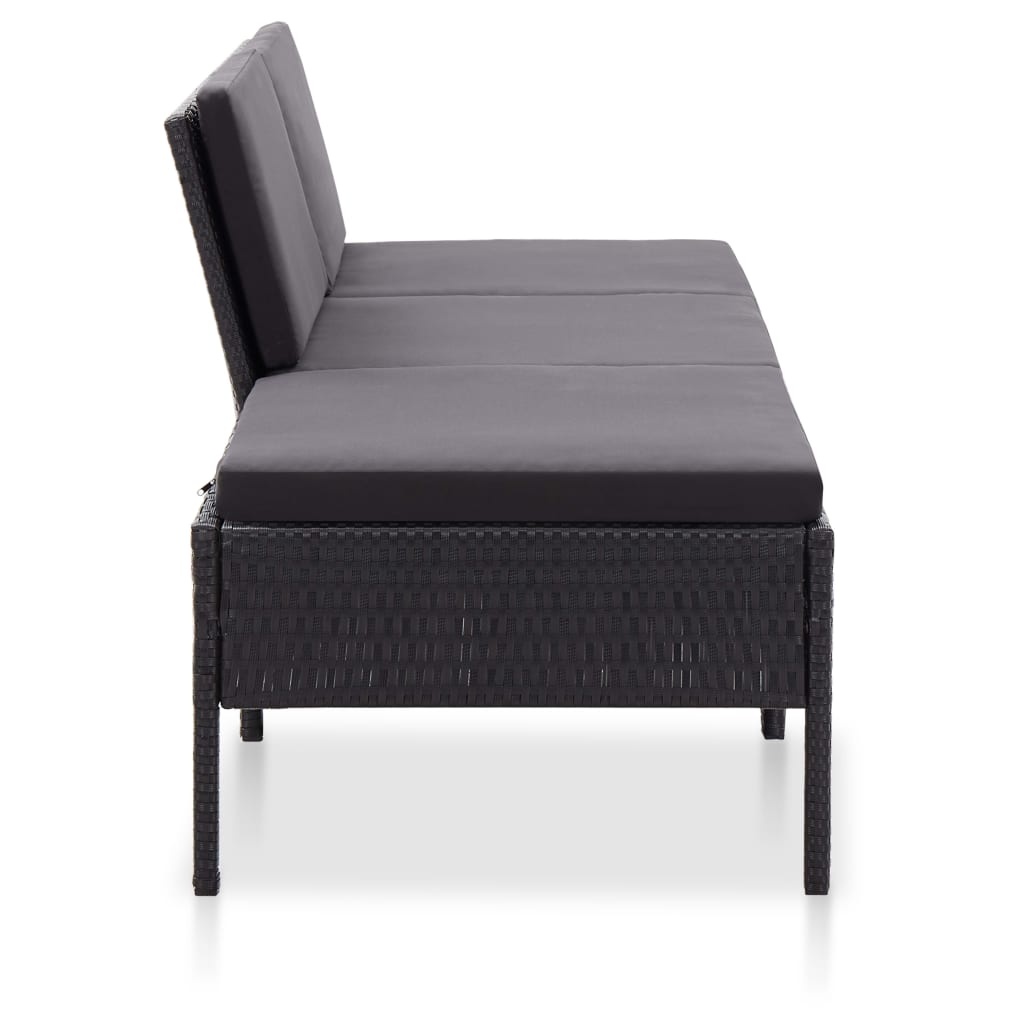 VidaXL 3-delige Loungeset met kussens poly rattan zwart