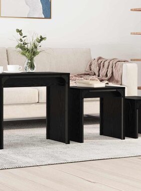 VidaXL Nesting Koffietafel 3 pcs Zwart eiken 60 x 35 x 56 cm