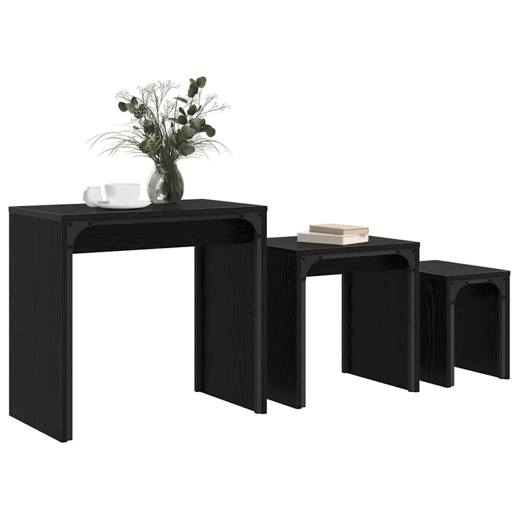 VidaXL Nesting Koffietafel 3 pcs Zwart eiken 60 x 35 x 56 cm