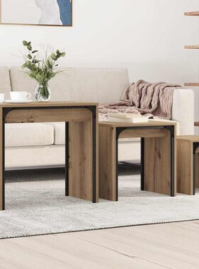 VidaXL Nesting Koffietafel 3 pcs artisanaal eikenkleurig