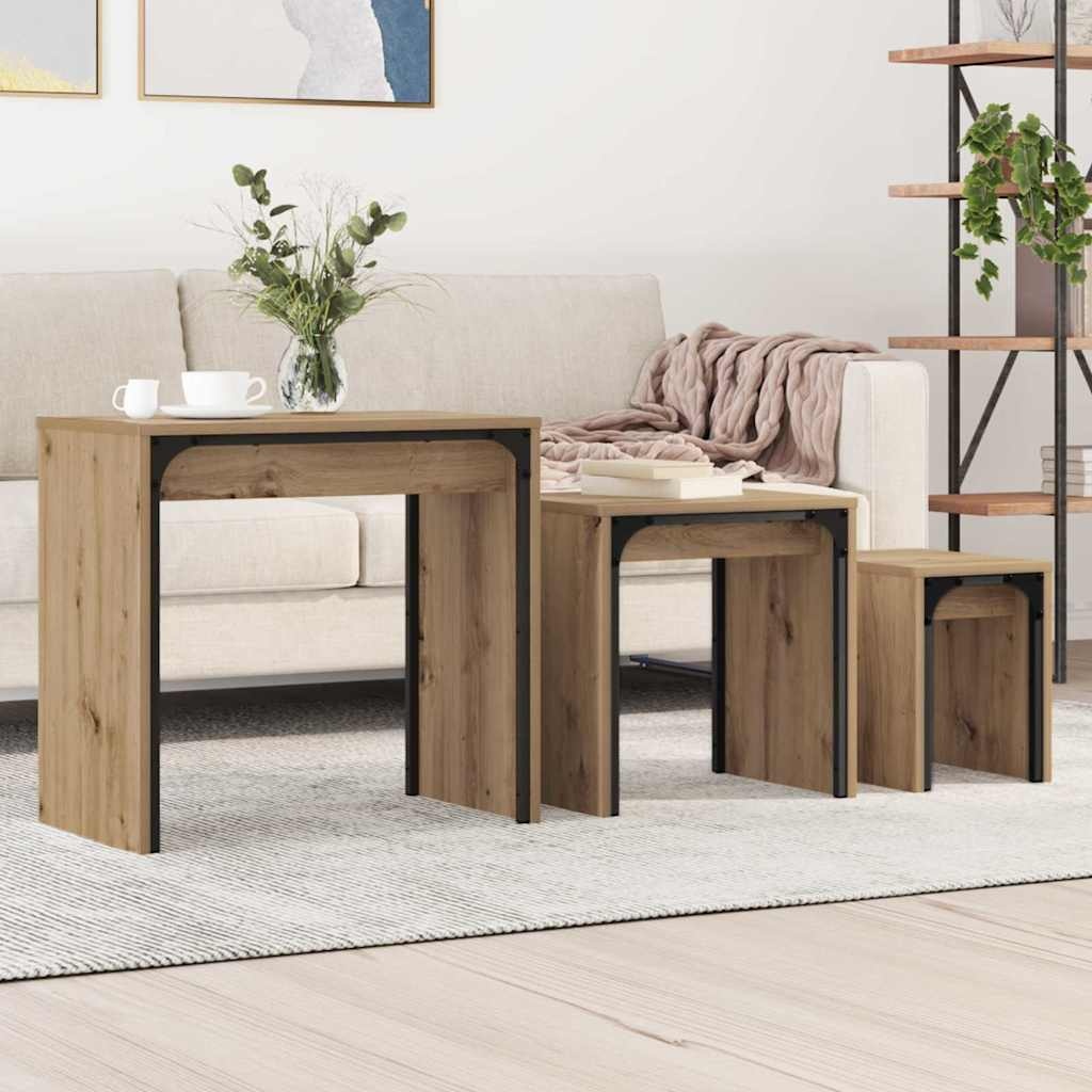 VidaXL Nesting Koffietafel 3 pcs artisanaal eikenkleurig