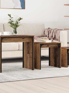 VidaXL Nesting Koffietafel 3 pcs Oud hout 60 x 35 x 56 cm Bewerkt hout