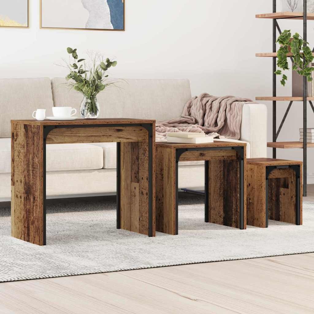 VidaXL Nesting Koffietafel 3 pcs Oud hout 60 x 35 x 56 cm Bewerkt hout
