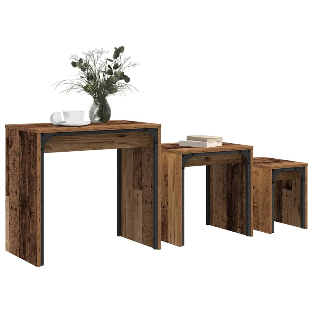 VidaXL Nesting Koffietafel 3 pcs Oud hout 60 x 35 x 56 cm Bewerkt hout