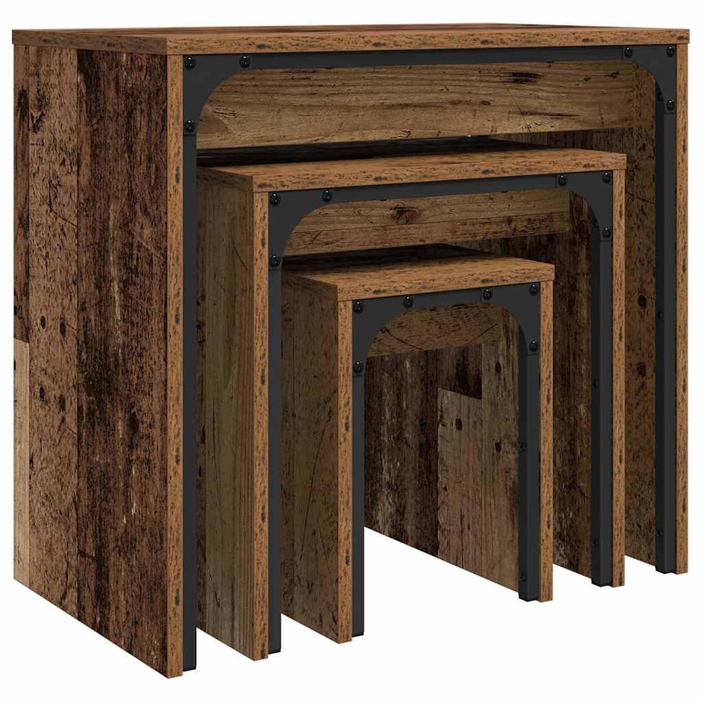 VidaXL Nesting Koffietafel 3 pcs Oud hout 60 x 35 x 56 cm Bewerkt hout