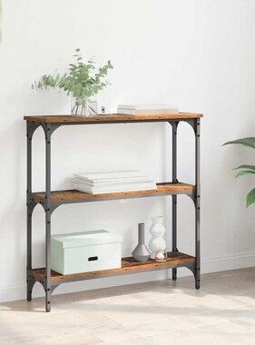 VidaXL Wandtafel Oud hout 75 x 22.5 x 75 cm Engineered hout en metaal