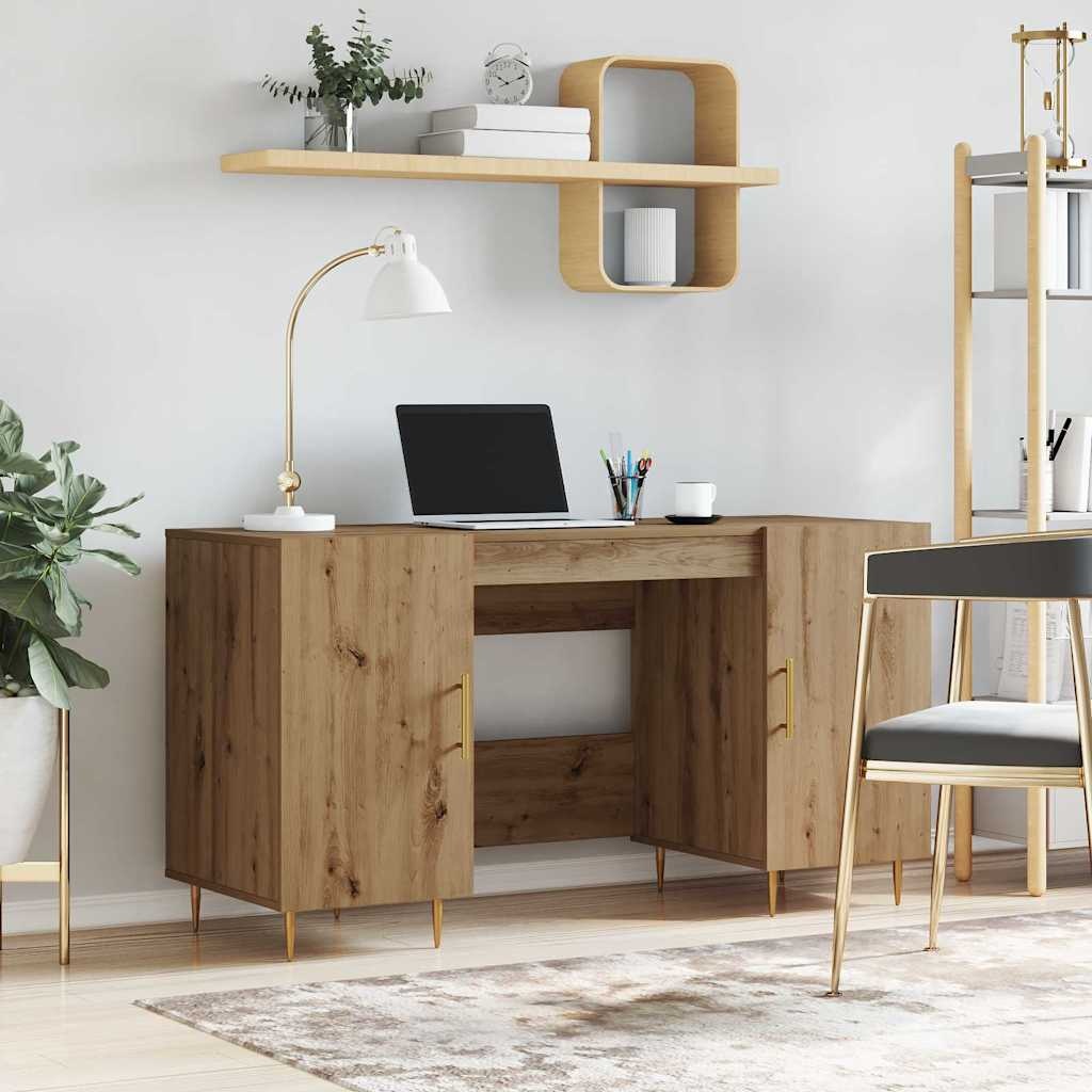 VidaXL Bureau met plank artisanaal eikenkleurig Bewerkt hout