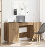 VidaXL Bureau met plank artisanaal eikenkleurig Bewerkt hout