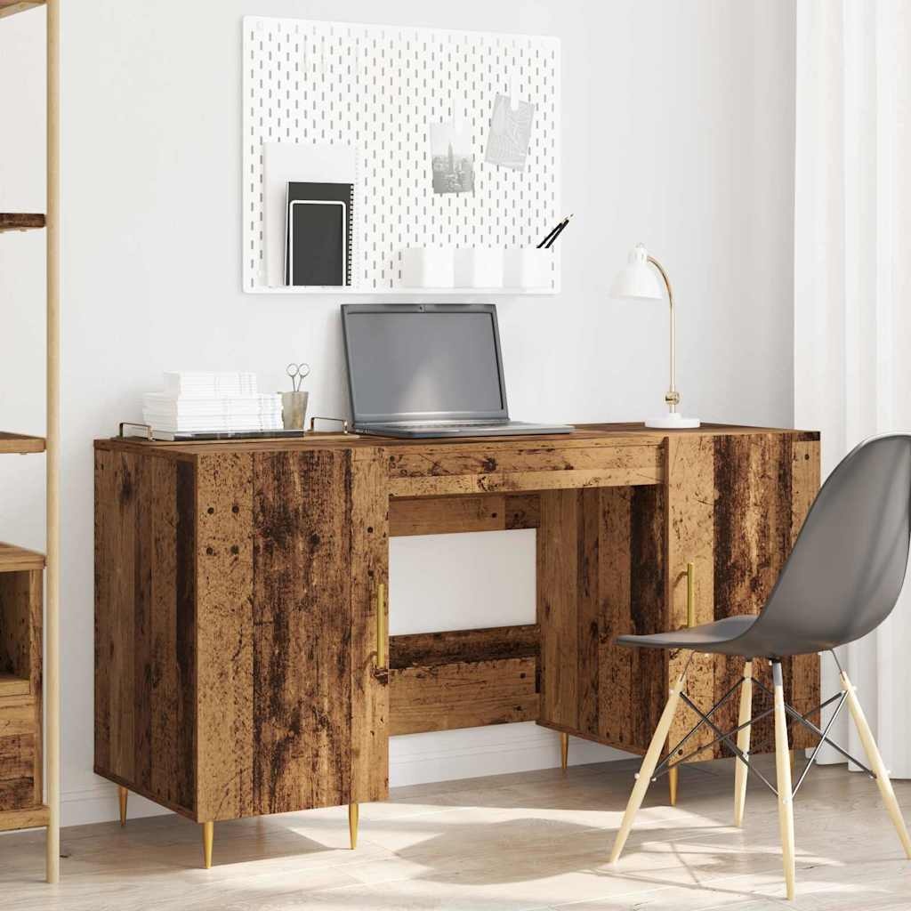 VidaXL Bureau met plank met opslag met de deur Oud hout Bewerkt hout