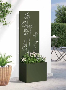 VidaXL Tuinplant met Decoratief Paneel Olijfgroen 50 x 140 cm