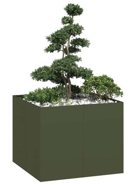 VidaXL Plantenbak 100x100x80 cm staal olijfgroen