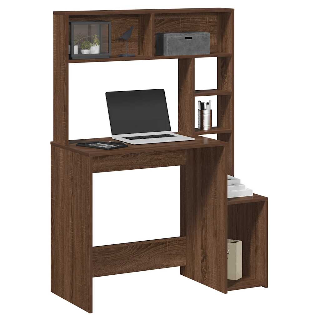 VidaXL Bureau met schappen 100x45x140 cm bewerkt hout bruineikenkleur