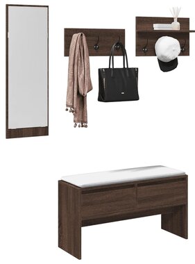 VidaXL 4-delige Garderobe set bewerkt hout bruin eikenkleurig