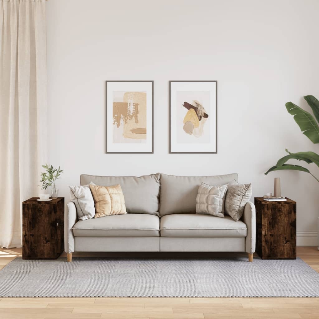 VidaXL Bijzettafels 2 st 50x30x50 cm bewerkt hout gerookt eikenkleurig