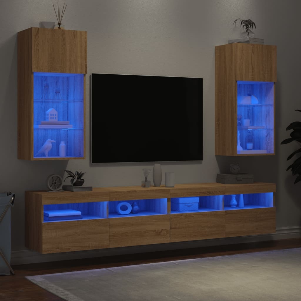 VidaXL Tv-meubels met LED-verlichting 2 st 40,5x30x90 cm sonoma eiken
