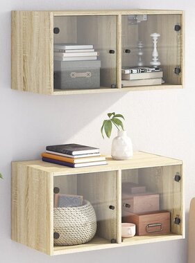 VidaXL Wandkasten met glazen deuren 2 st 68,5x37x35 cm sonoma eiken