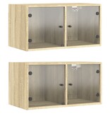 VidaXL Wandkasten met glazen deuren 2 st 68,5x37x35 cm sonoma eiken