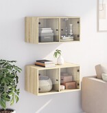 VidaXL Wandkasten met glazen deuren 2 st 68,5x37x35 cm sonoma eiken