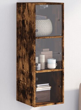 VidaXL Wandkast met glazen deuren 35x37x100 cm gerookt eikenkleurig