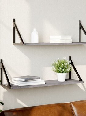 VidaXL Wandschappen 2 st 80x25x25,5 cm bewerkt hout grijs sonoma eiken