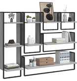VidaXL 6-delige Wandschappenset met stangen bewerkt hout grijs sonoma