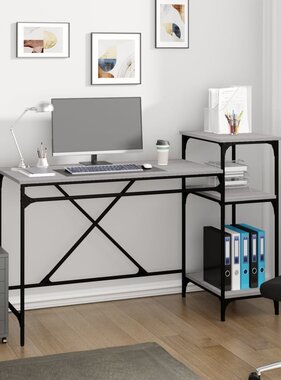 VidaXL Bureau 135x50x90 bewerkt hout en ijzer grijs sonoma eikenkleur