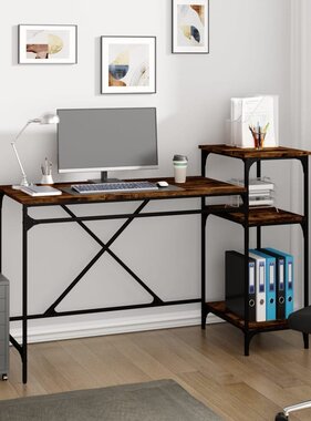 VidaXL Bureau 135x50x90 cm bewerkt hout en ijzer gerookt eikenkleurig
