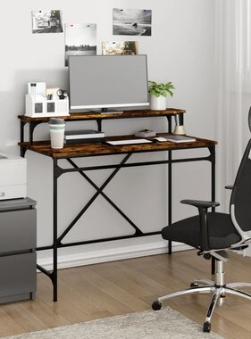 VidaXL Bureau 100x50x90 cm bewerkt hout en ijzer gerookt eikenkleurig