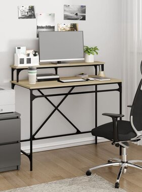 VidaXL Bureau 100x50x90 cm bewerkt hout en ijzer sonoma eikenkleur
