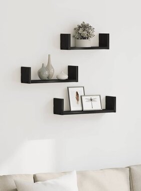 VidaXL Wandplanken 3 stuks Zwart Eikenhout