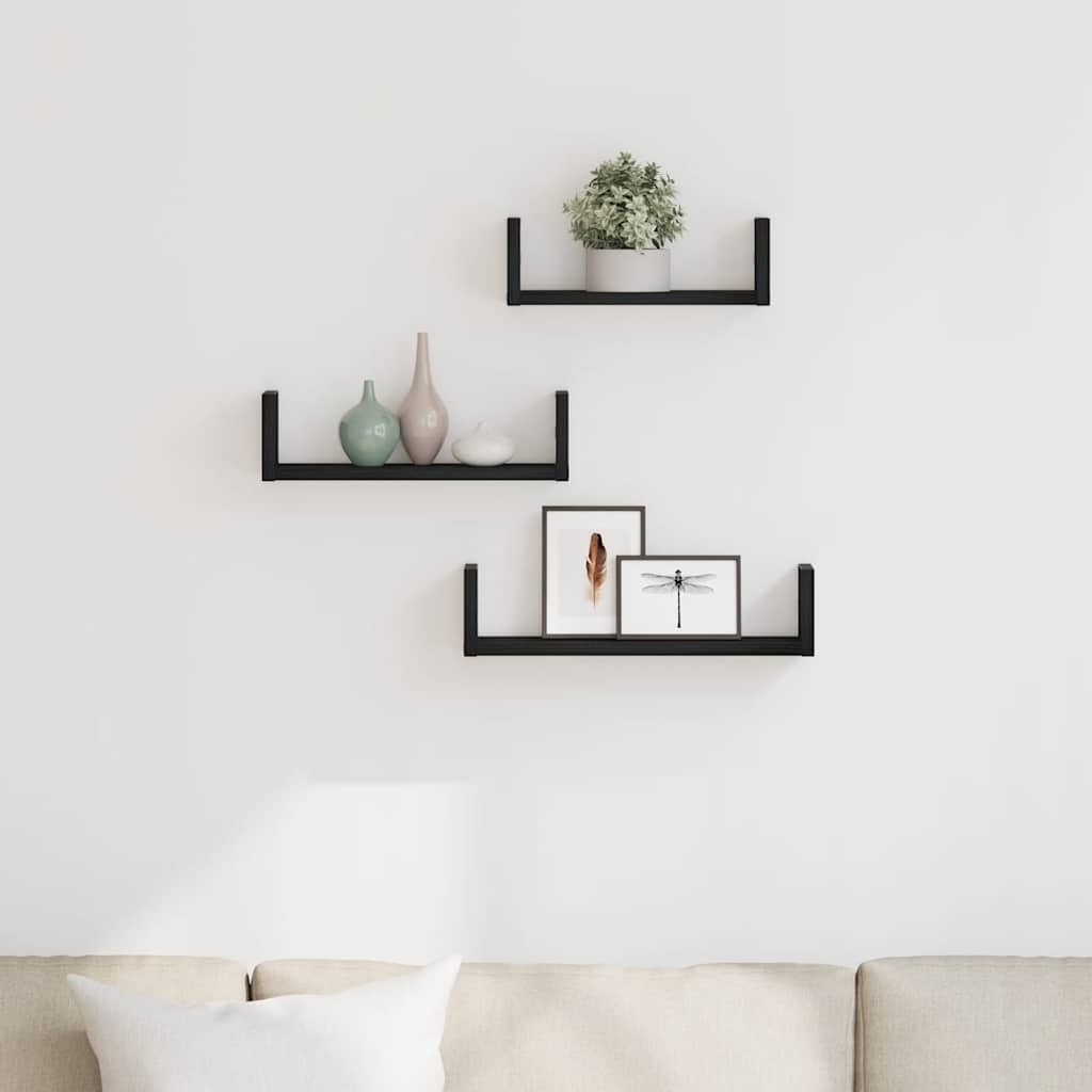 VidaXL Wandplanken 3 stuks Zwart Eikenhout