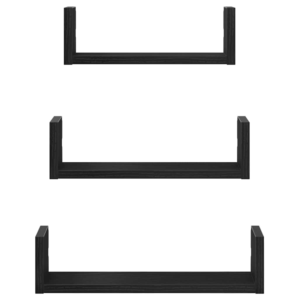VidaXL Wandplanken 3 stuks Zwart Eikenhout