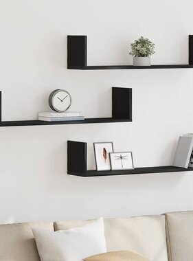 VidaXL Wandplanken 3 stuks Zwart Eiken 80x18x18 cm Bewerkt Hout