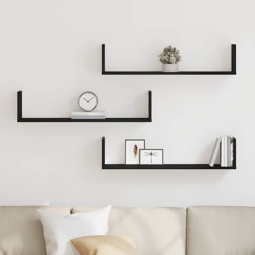 VidaXL Wandplanken 3 stuks Zwart Eiken 80x18x18 cm Bewerkt Hout