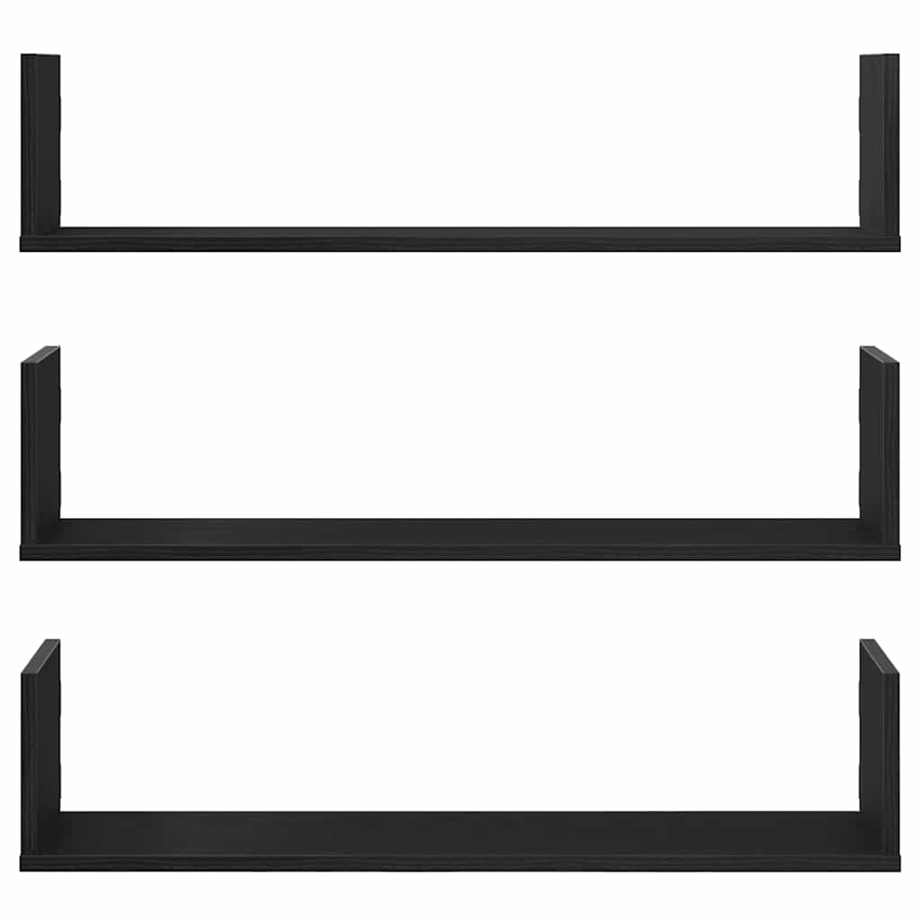 VidaXL Wandplanken 3 stuks Zwart Eiken 80x18x18 cm Bewerkt Hout