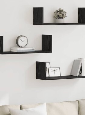 VidaXL Wandplanken 3 stuks Zwarte Eiken 58x18x18 cm Bewerkt Hout