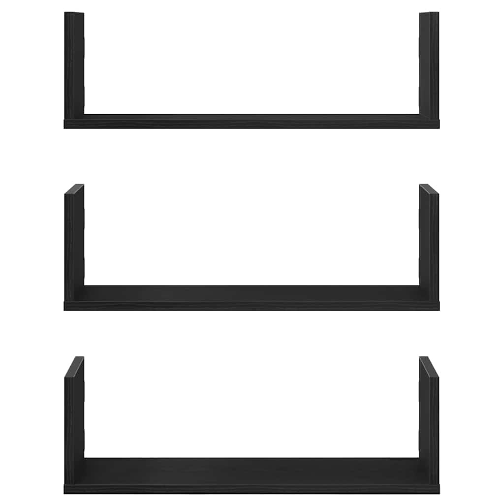VidaXL Wandplanken 3 stuks Zwarte Eiken 58x18x18 cm Bewerkt Hout