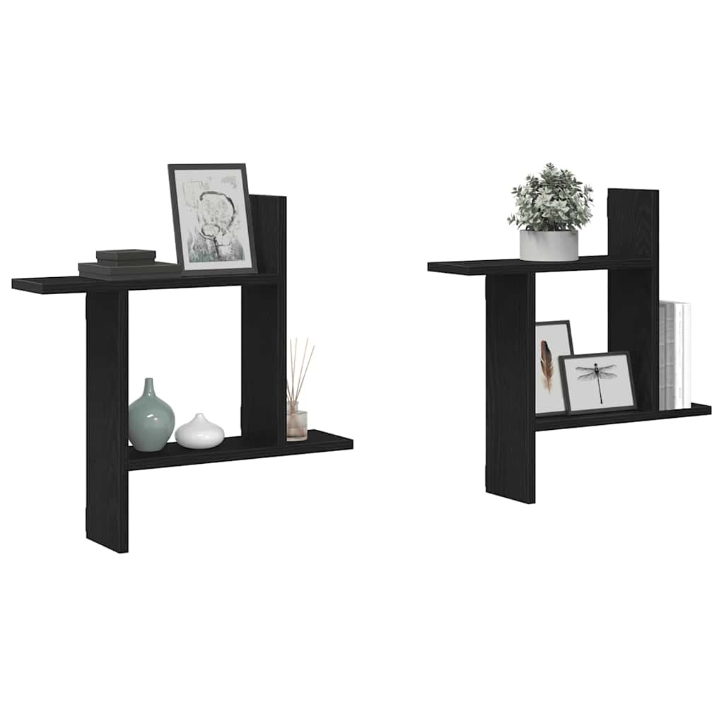 VidaXL Wandplanken 2 stuks Zwarte Eiken 50x12x50 cm Bewerkt Hout