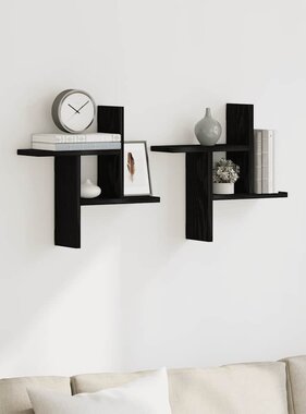 VidaXL Wandplanken 2 stuks Zwart Eiken 38x12x38 cm Bewerkt Hout