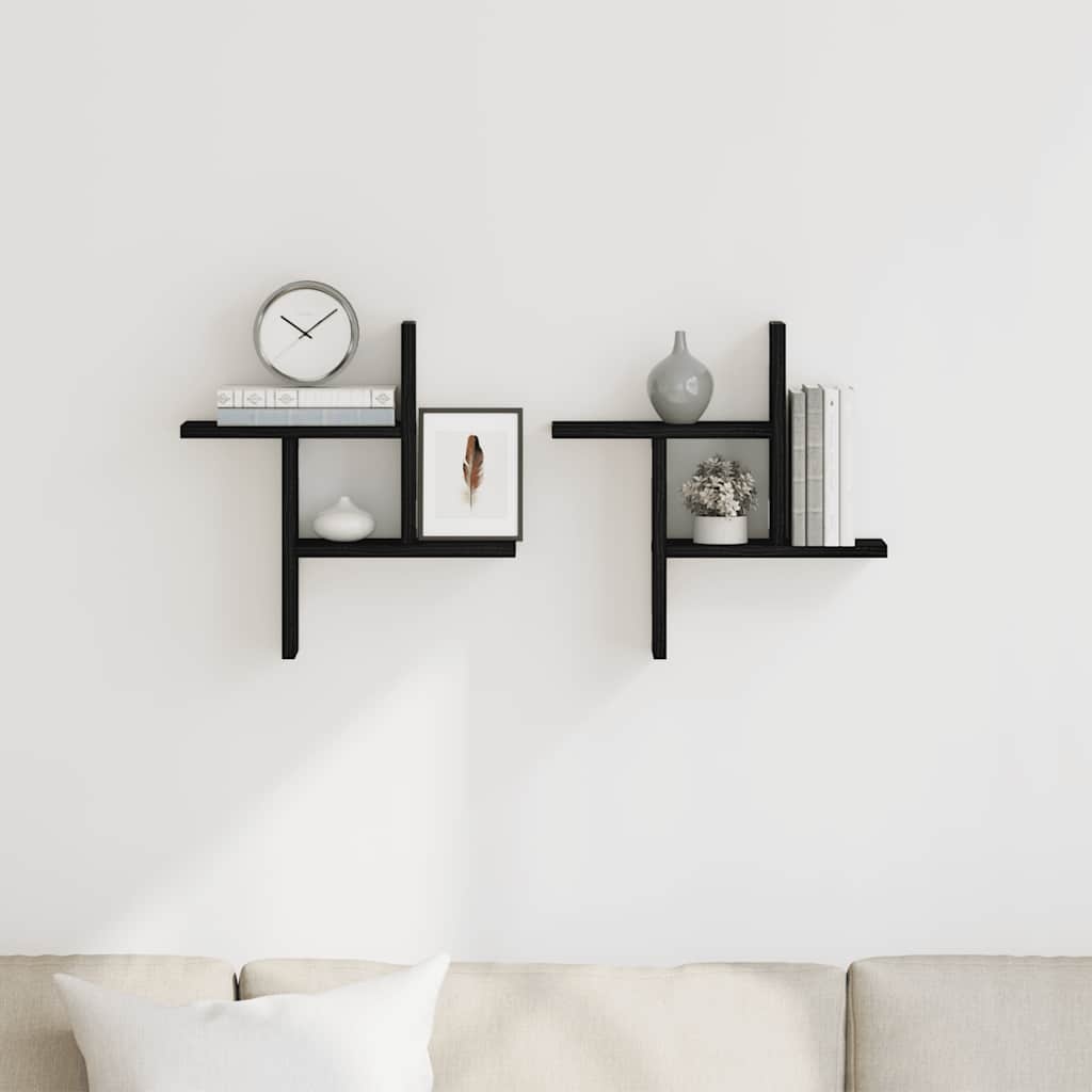 VidaXL Wandplanken 2 stuks Zwart Eiken 38x12x38 cm Bewerkt Hout
