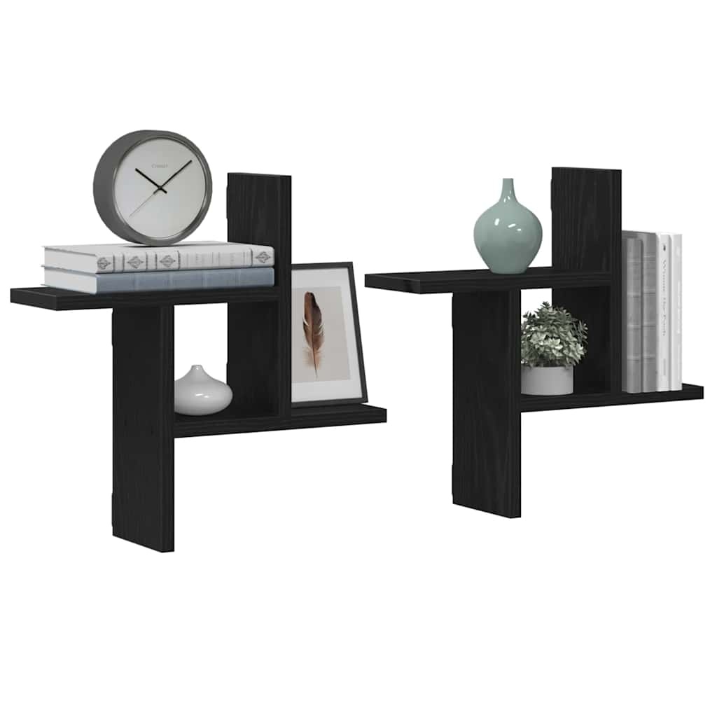 VidaXL Wandplanken 2 stuks Zwart Eiken 38x12x38 cm Bewerkt Hout